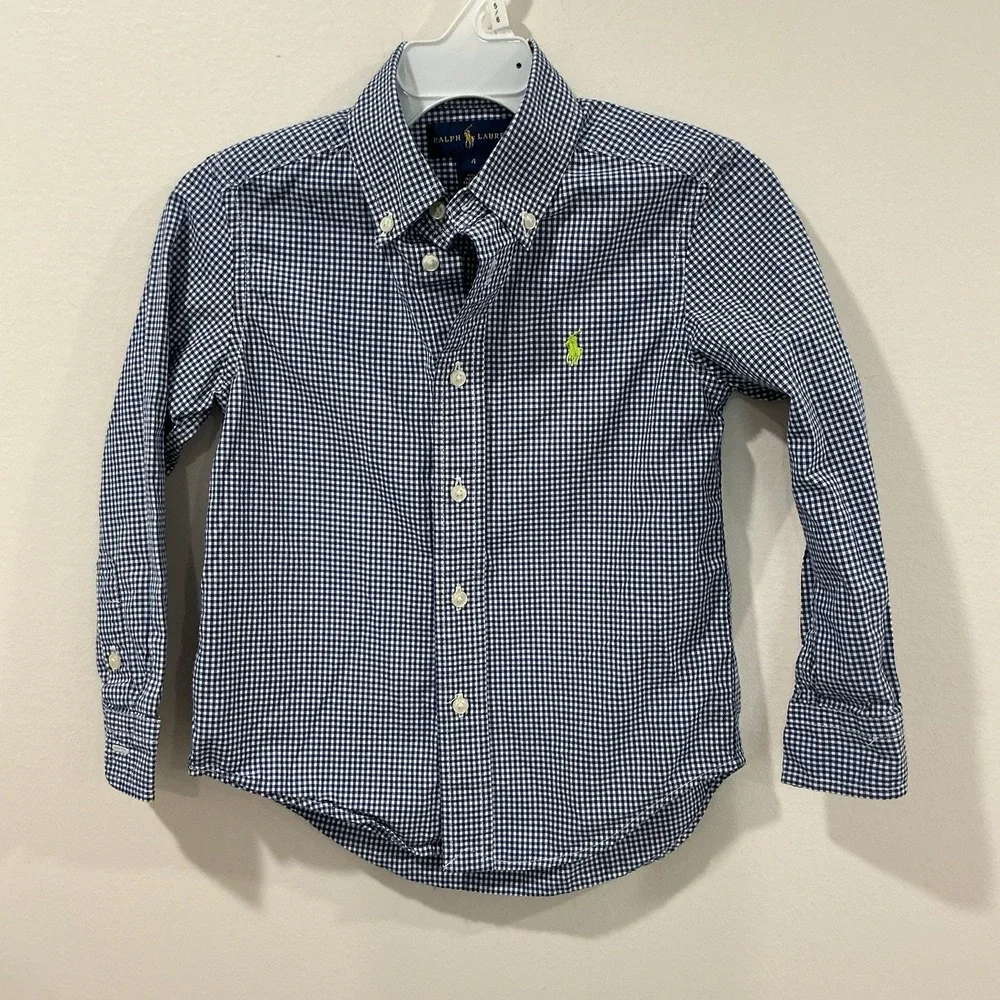 Ralph Lauren Boys Button Down Shirt Lot Of 2 Long Sleeve Sz 4 4T Gingham Preppy